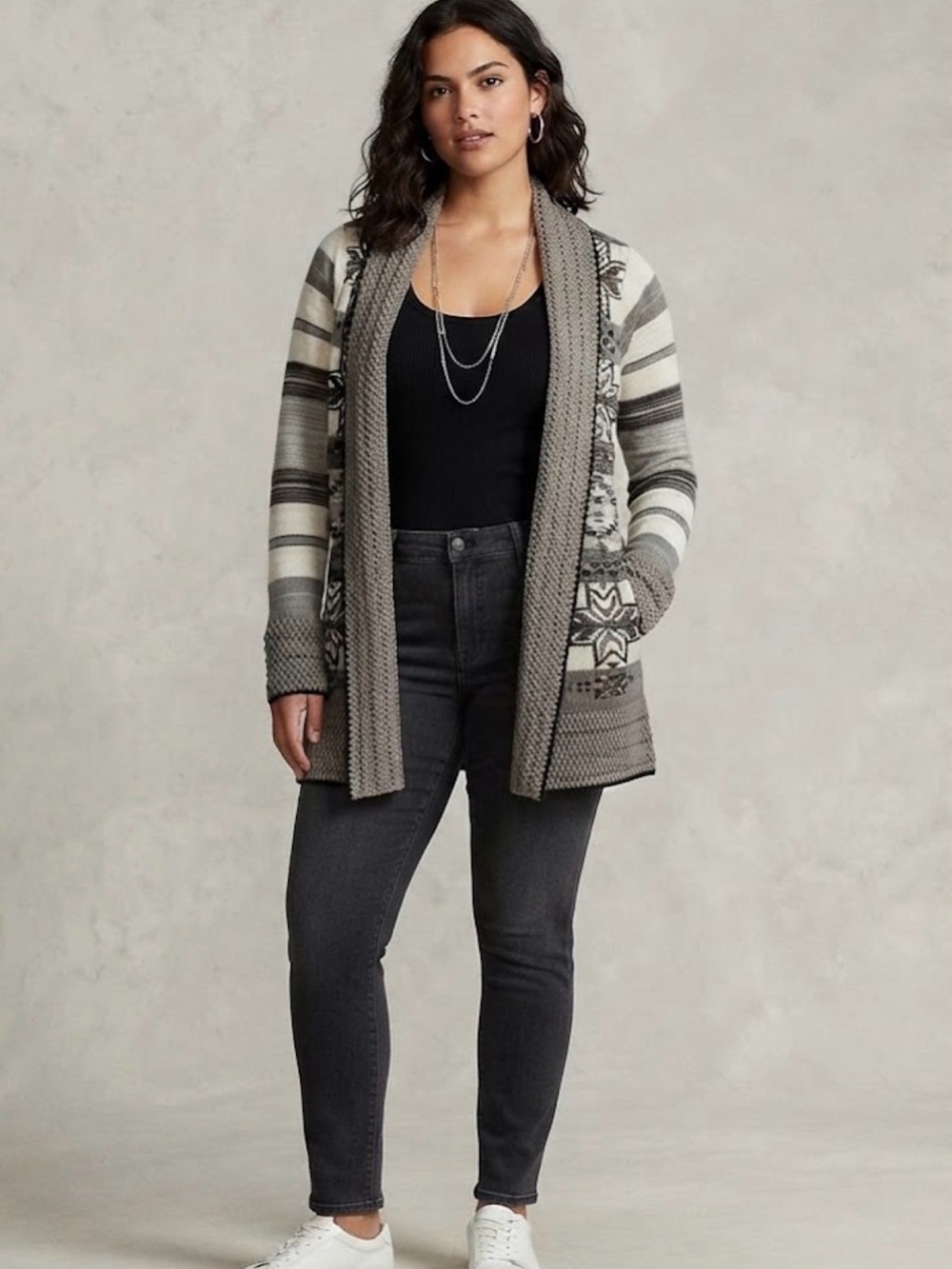BCBG MaxZaria Aztec Chunky Knit Western Long Sweater Open Front Size Small